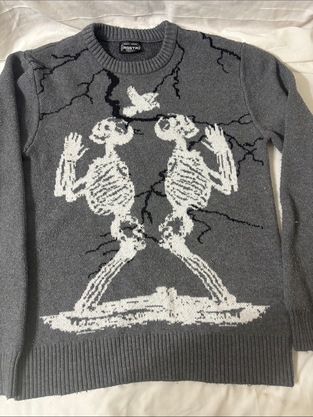 Gray Skeleton Graphic Crewneck Sweater Halloween Gothic spooky warm T